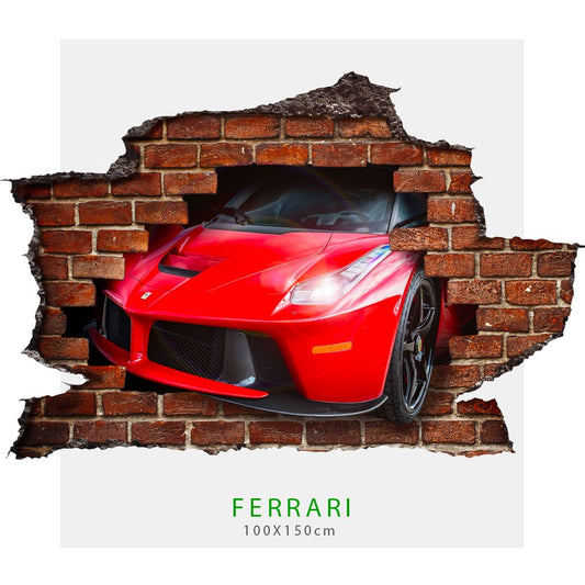 Adesivo parete Ferrari effetto 3D foro su mattoni wall sticker adesivo per muro FERRARI - PlastiWood