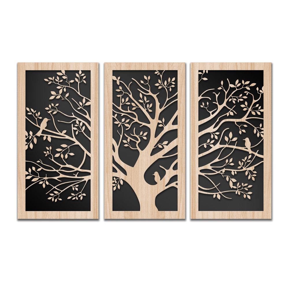 ALBERO CON UCCELLINI 100x70 cm - Quadro arredo LASERCUT composito Legno e PVC - PlastiWood (14552214)