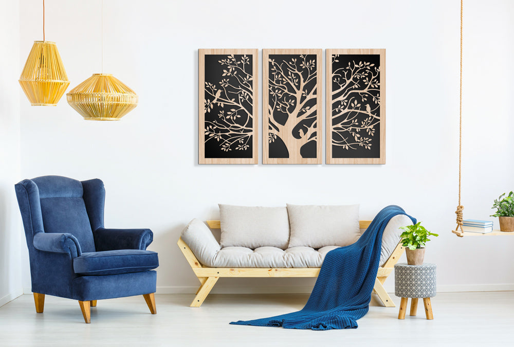 ALBERO CON UCCELLINI 100x70 cm - Quadro arredo LASERCUT composito Legno e PVC - PlastiWood (14552215)