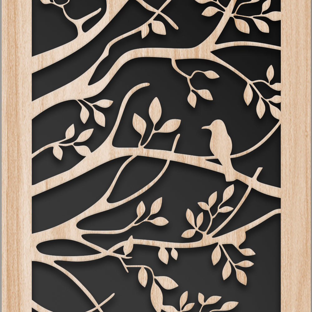 ALBERO CON UCCELLINI 100x70 cm - Quadro arredo LASERCUT composito Legno e PVC - PlastiWood (14552216)