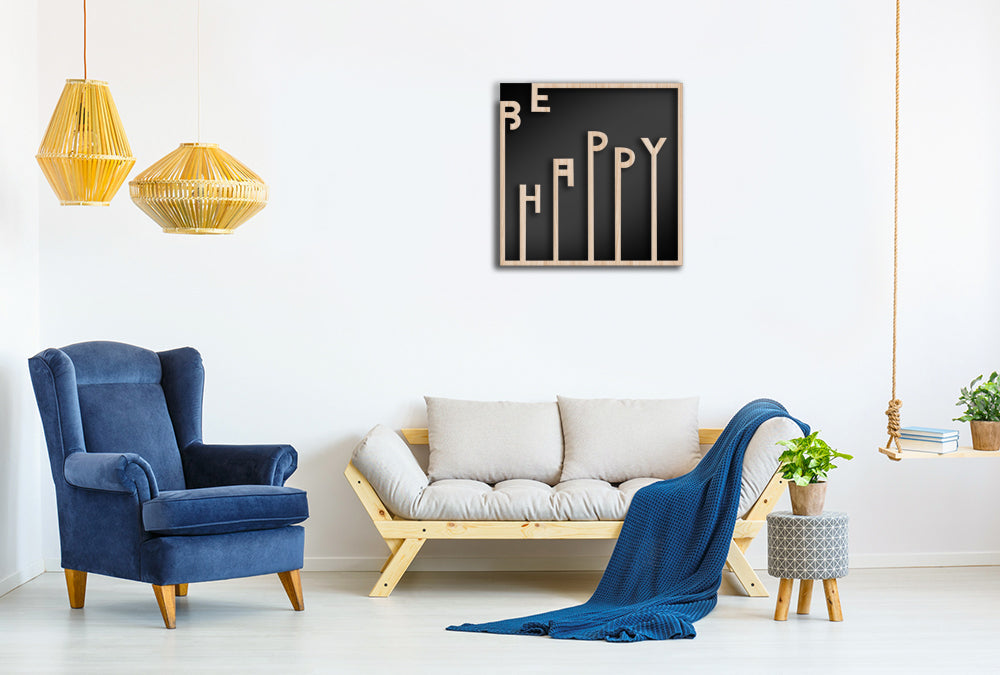 BE HAPPY - Quadro arredo LASERCUT composito Legno e PVC - PlastiWood (14552741)