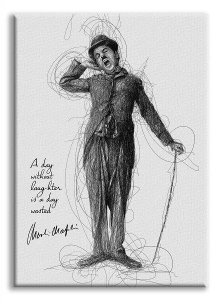Charlie Chaplin - A Day Without Laugther - Quadro Canvas su telaio in legno - PlastiWood