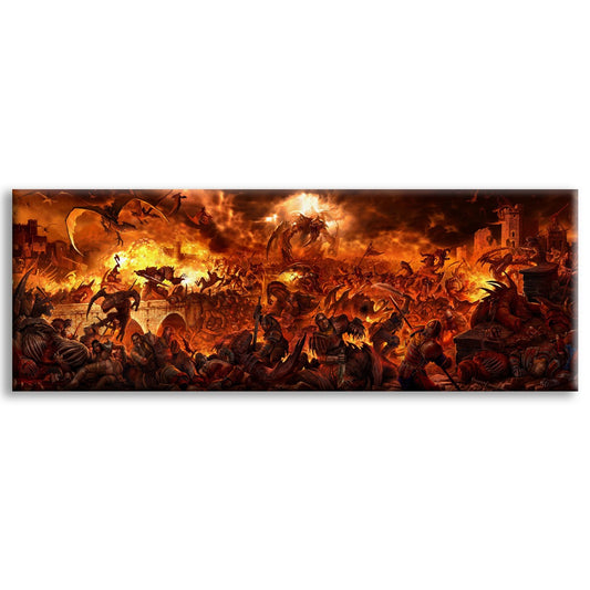 DEMONI, DRAGHI E CAVALIERI - Stampa su Canvas montata su telaio in legno - battaglia infernale - PlastiWood