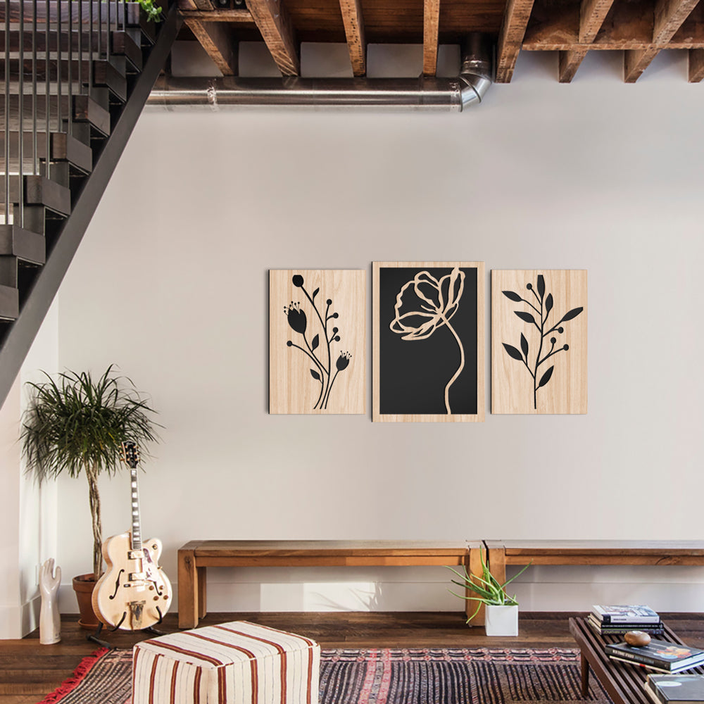FLOWERS 100x50 cm - Quadro arredo LASERCUT composito Legno e PVC - PlastiWood (14554611)