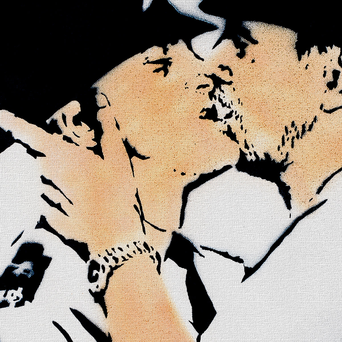 Kissing Policeman - Banksy - Quadro stampato su Canvas e montato su telaio in legno - PlastiWood (14555303)