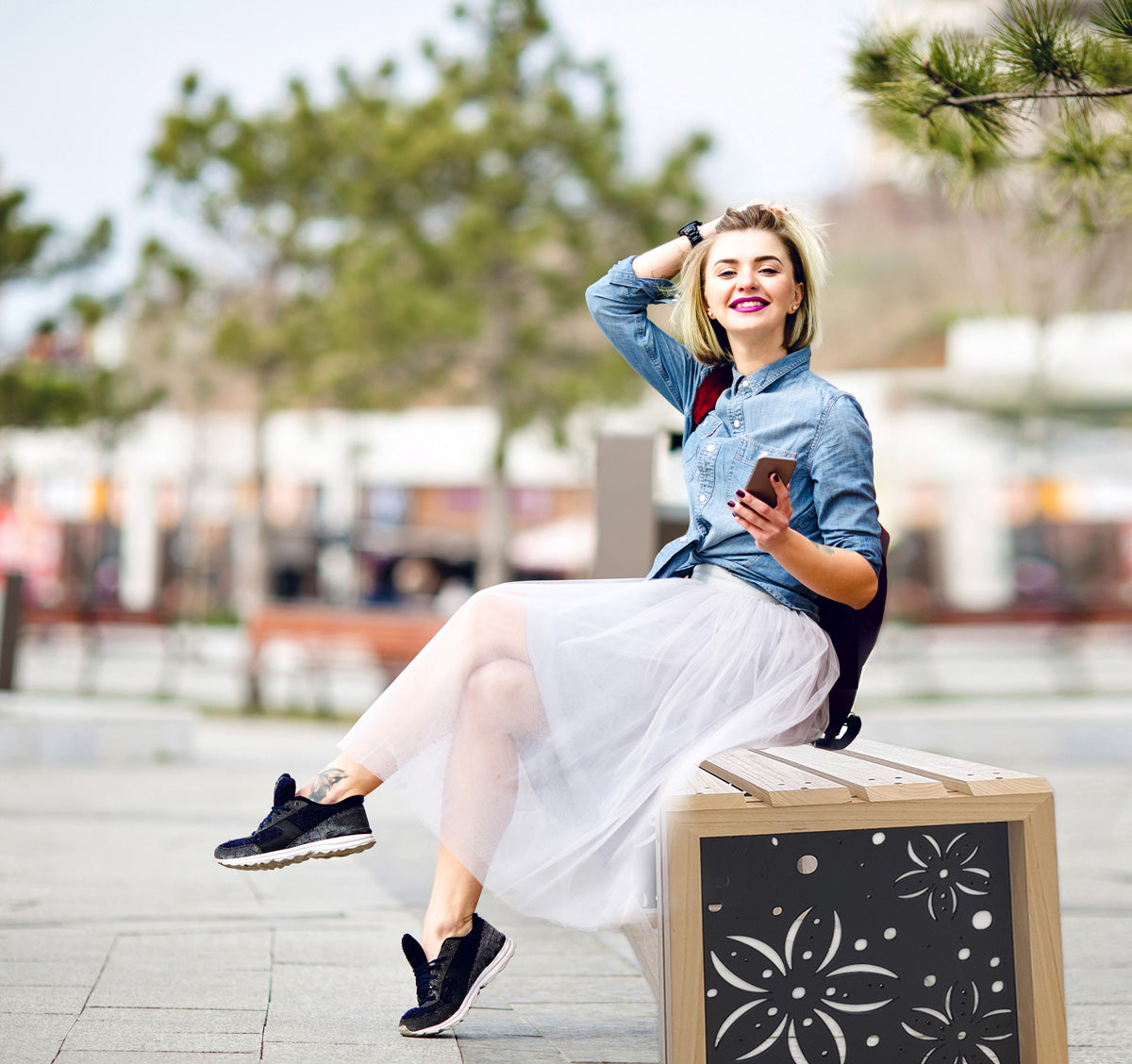 Panchina In Legno E Pvc Per Interno Ed Esterno Mod. FLOWERS - PlastiWood (14556452)