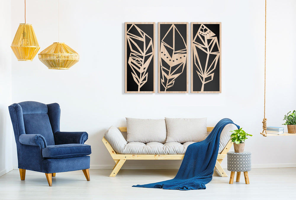 PIUME 100x70 cm - Quadro arredo LASERCUT composito Legno e PVC - PlastiWood (14556689)