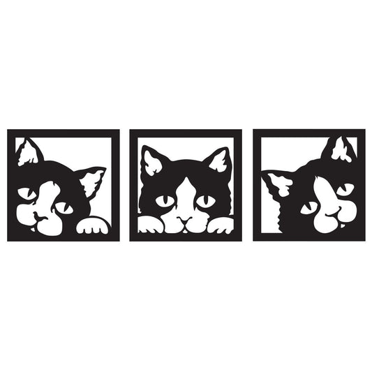 Quadro Trittico Gatti neri traforati Cat 48 x 144 cm - PlastiWood (14557041)