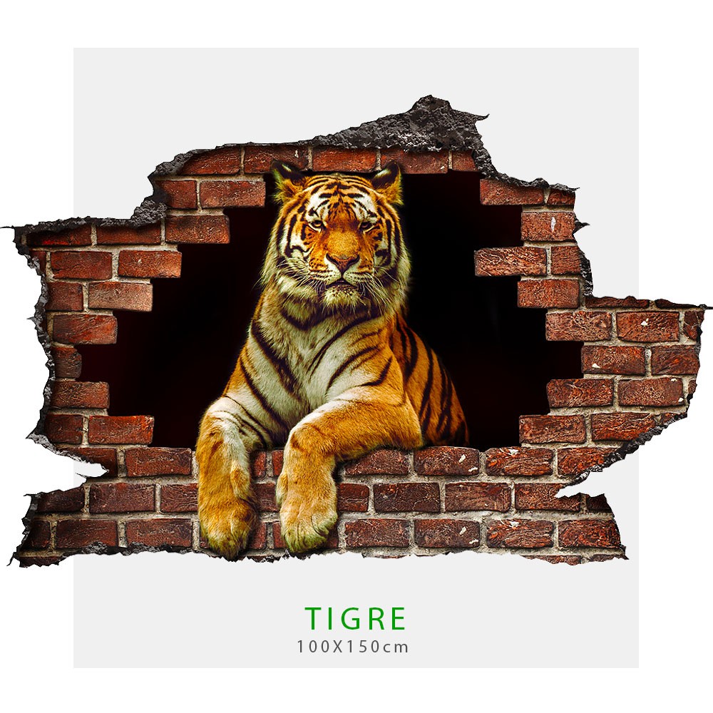 Adesivo da parete TIGRE con effetto 3D foro su mattoni wall sticker adesivo per muro - PlastiWood (14552102)