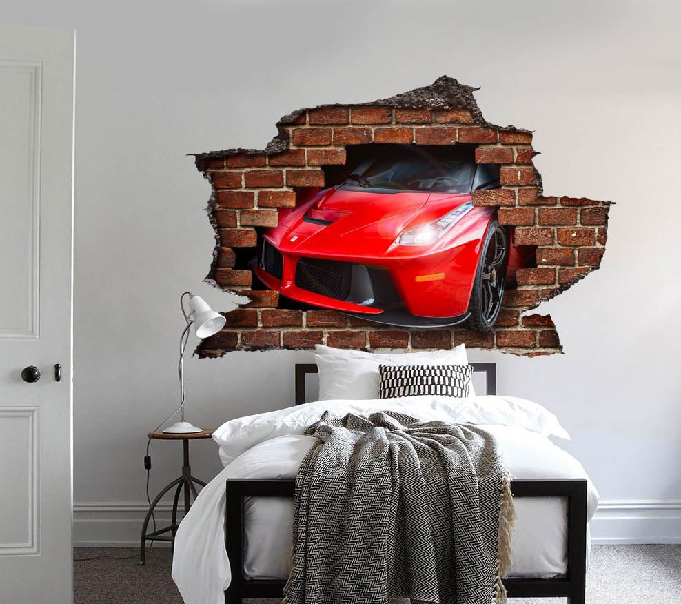 Adesivo parete Ferrari effetto 3D foro su mattoni wall sticker adesivo per muro FERRARI - PlastiWood(14552110)