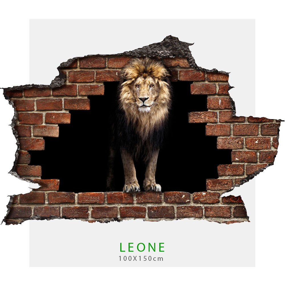 Adesivo parete Leone effetto 3D foro su mattoni wall sticker adesivo per muro LEONE - PlastiWood (14552111)