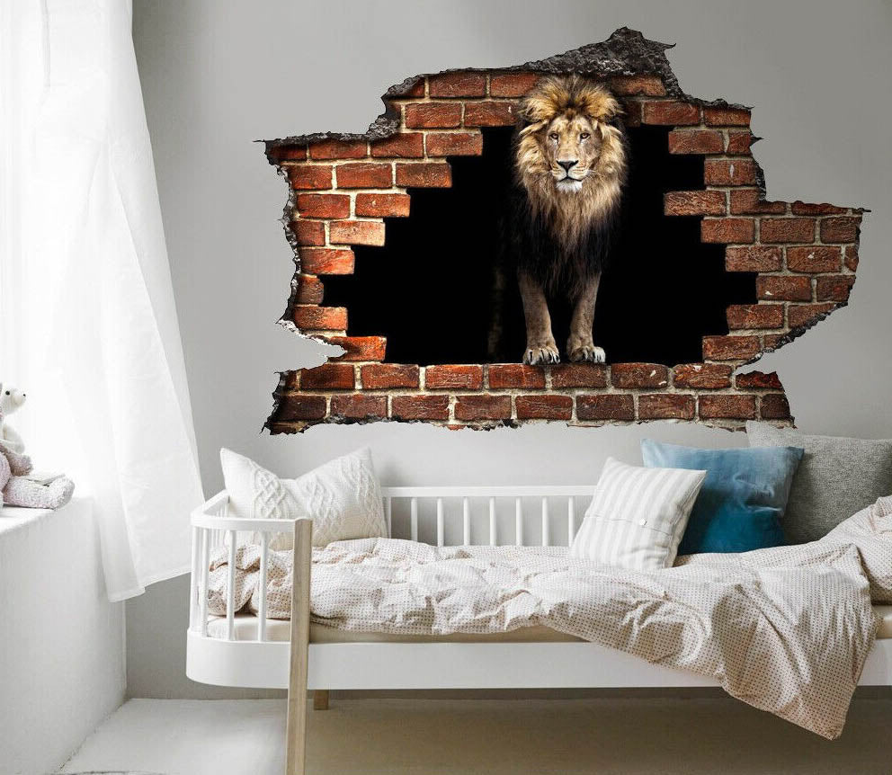 Adesivo parete Leone effetto 3D foro su mattoni wall sticker adesivo per muro LEONE - PlastiWood (14552112)