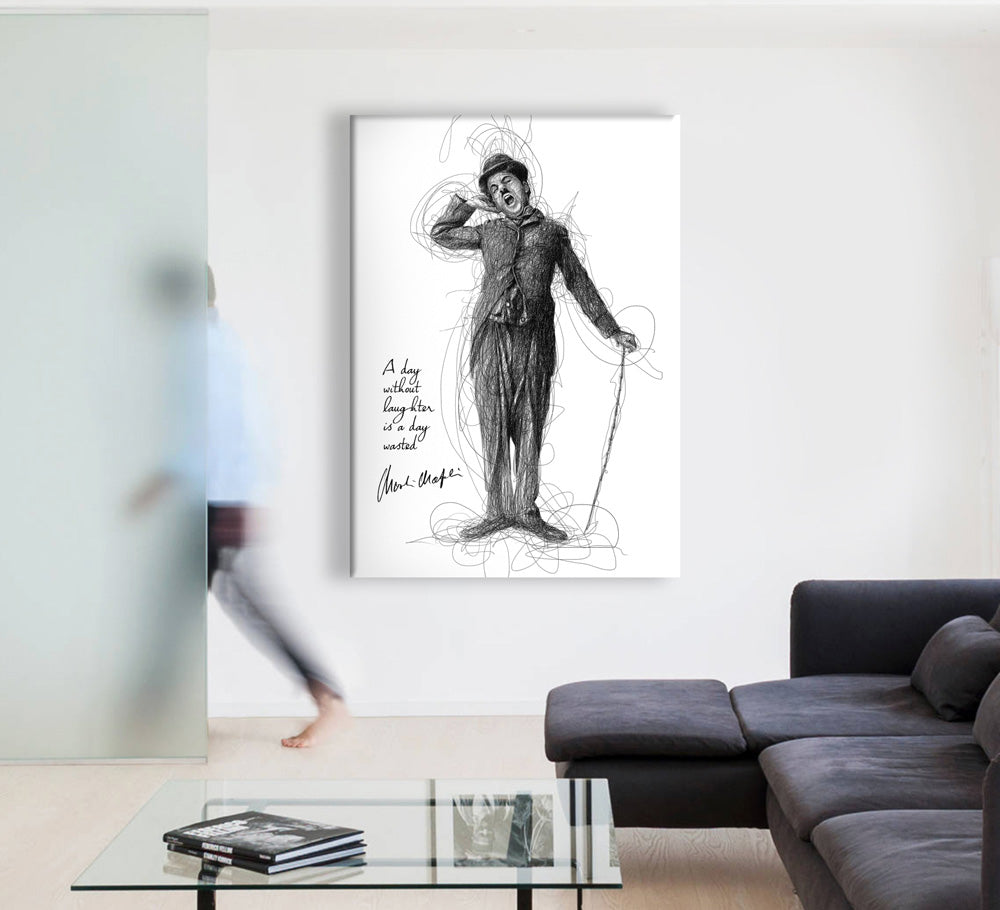 Charlie Chaplin - A Day Without Laugther - Quadro Canvas su telaio in legno - PlastiWood(14553359)