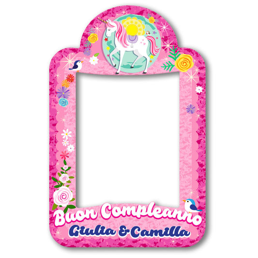 Cornice selfie Compleanno Rosa Unicorno - Bambine - PlastiWood