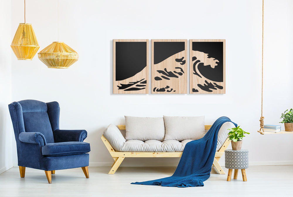 LA GRANDE ONDA DI KANAGAWA 100x50 cm - Quadro arredo LASERCUT composito Legno e PVC - PlastiWood (14555394)