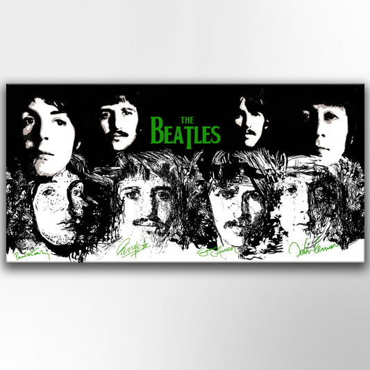 Quadro Canvas su telaio in legno BEATLES BLACK-GREEN - PlastiWood